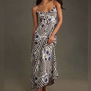 Maeve Black & White Maxi Dress with Blue Floral Print